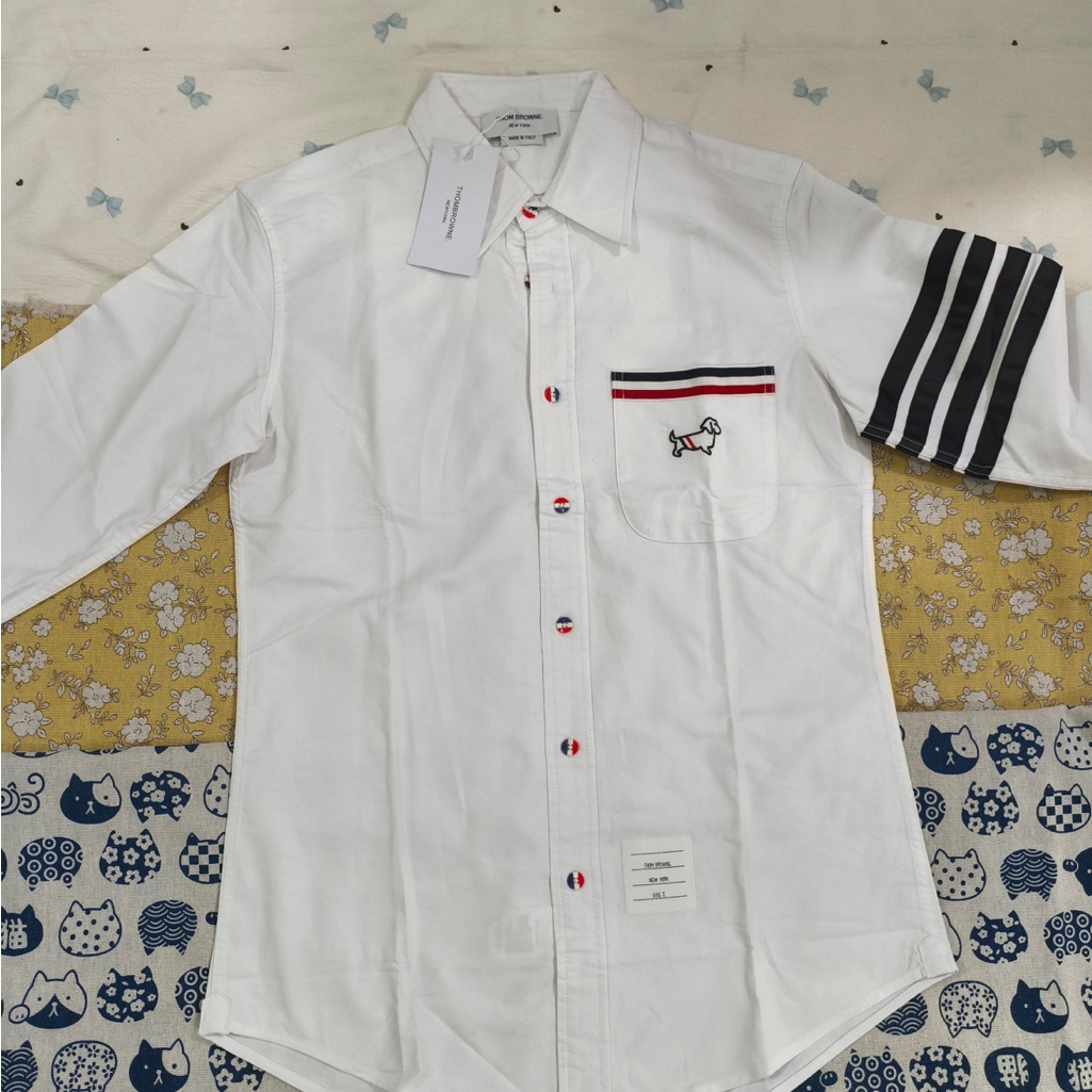 Thom Browne White Button-Down Shirt With Navy And Red Accents